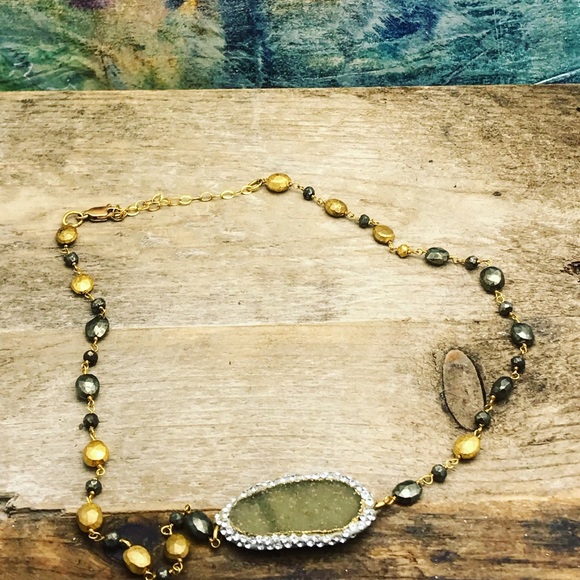 Handmade Pavé Green Druzy Pyrite necklace - Picture 6 of 8